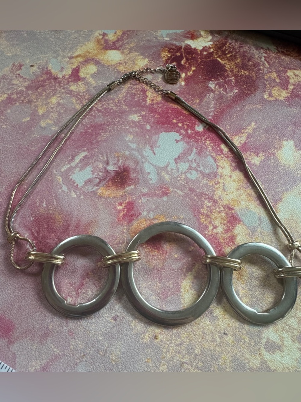 Erica Lyons Vintage Silver and Gold Linked Ring Necklace